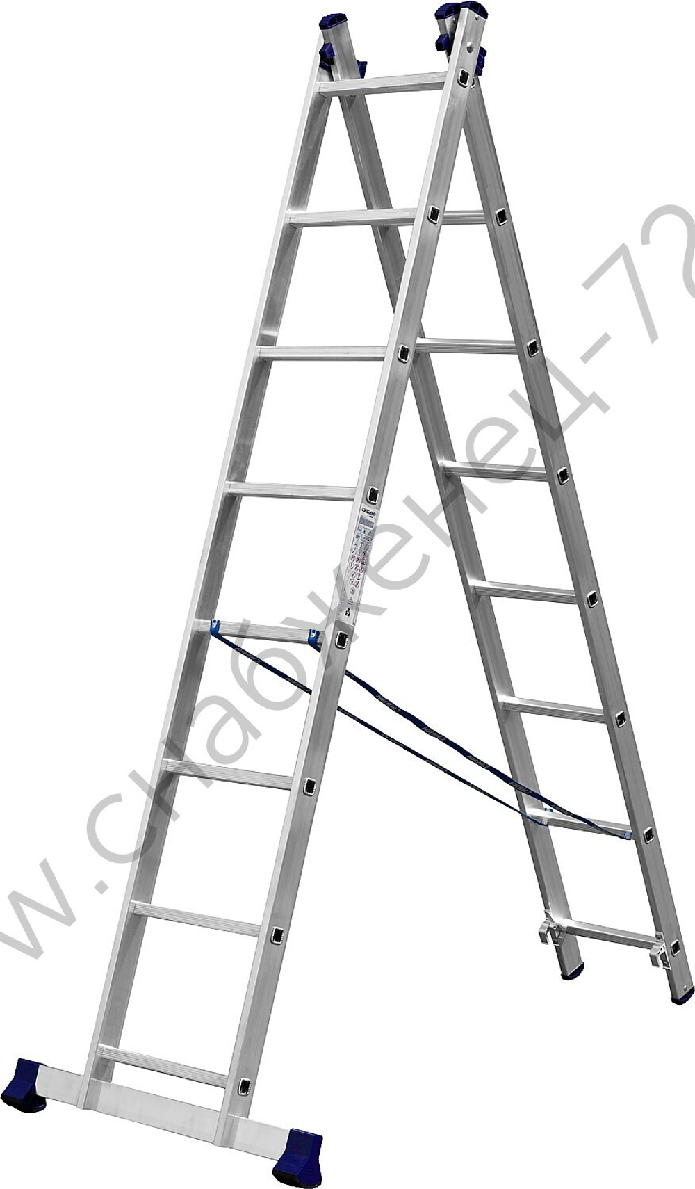 СИБИН 8 ступеней, со стабилизатором, алюминиевая, двухсекционная лестница (38823-08)