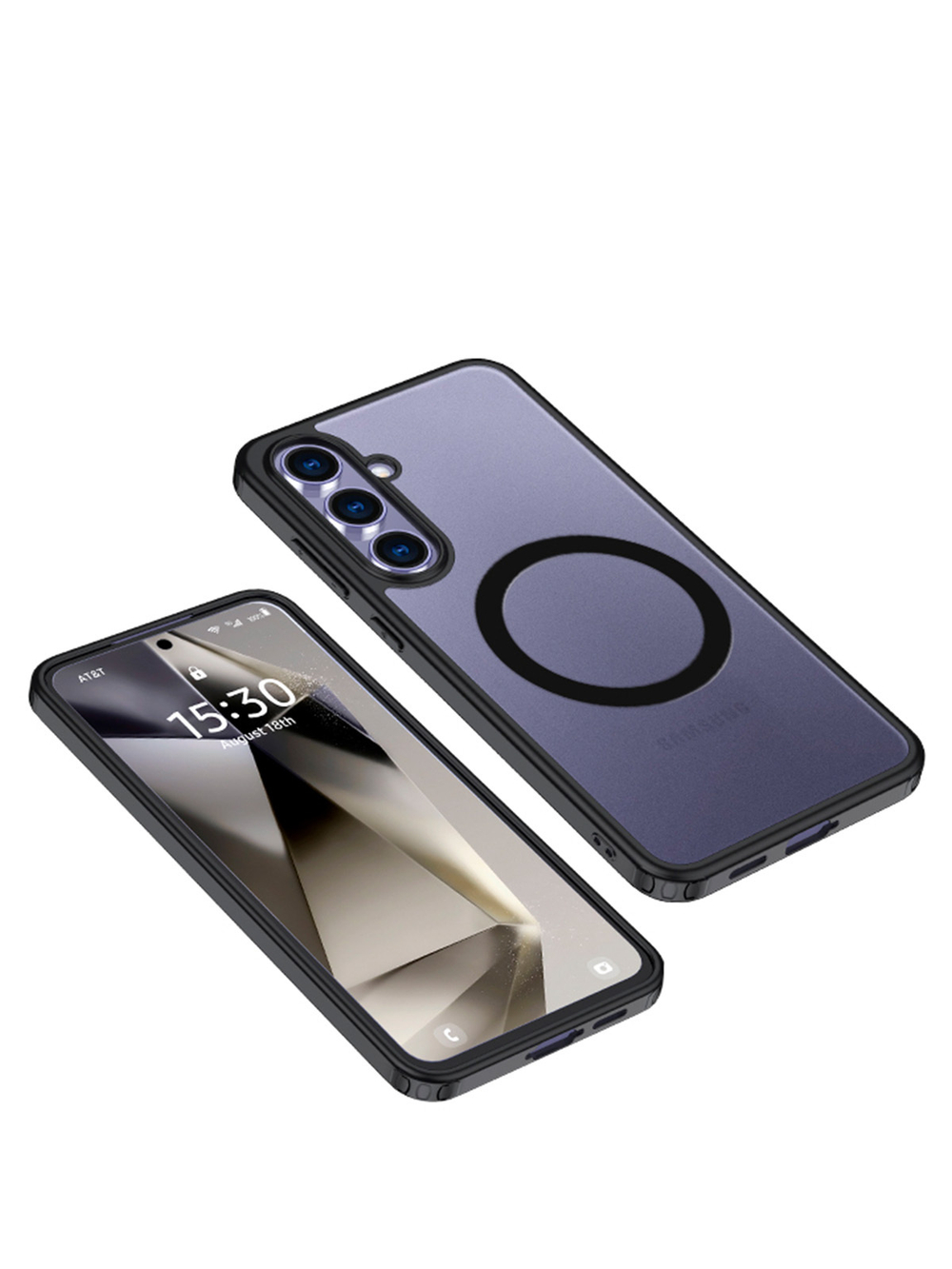Чехол с Magsafe для Samsung Galaxy S25+ прозрачный матовый с черным бортом WLONS