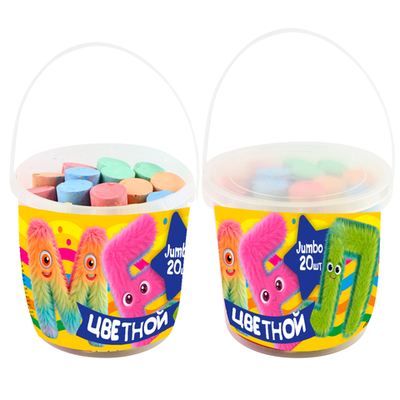 Мел цветной в ведре "FUNGURU", 20шт. Jumbo утолщенный