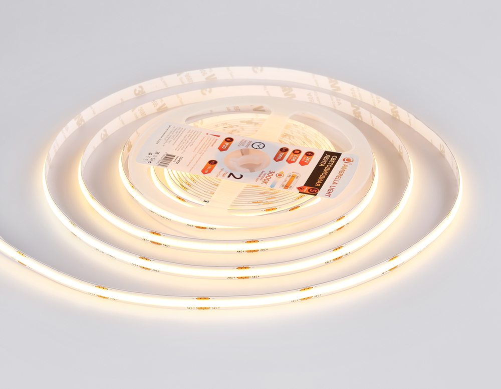 Светодиодная лента GS4701 COB 480Led/ 12W m/ 24V IP20 3000K/ 5000*8*1.54mm/ кратность резки 50mm (2 конт.)