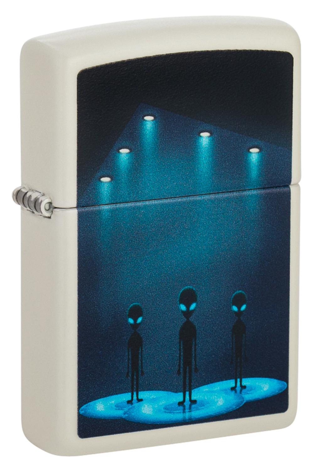 Легендарная классическая американская светящаяся в темноте бензиновая широкая зажигалка ZIPPO Aliens Design 49487 в подарочной коробке