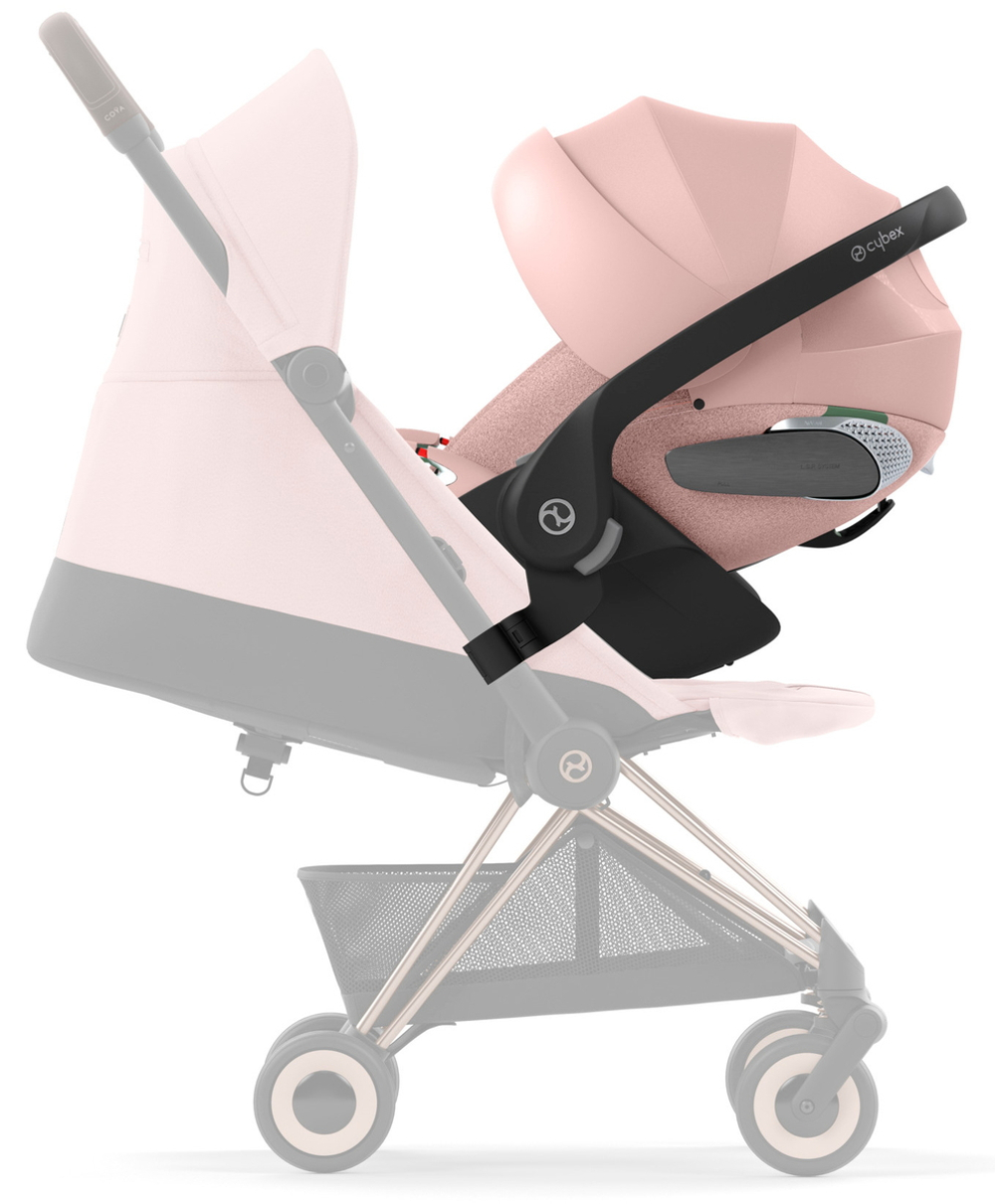 Коляска Cybex Coya Rosegold Frame Cloud T i-Size Peach Pink Plus Mirage Grey с дождевиком и бампером