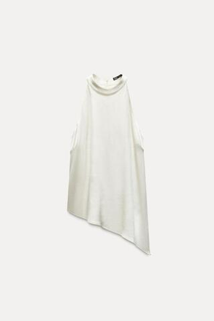 ZARA АТЛАСНЫЙ ТОП С ГОРЛОВИНОЙ ХАЛТЕР, ЭКРЮ