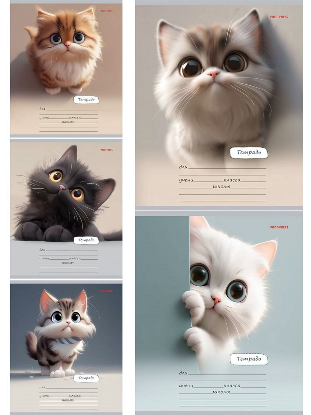 Тетрадь А5 18л. линия "Милый взгляд котёнка" мелов.облистер 5 дизайнов (Проф-Пресс)