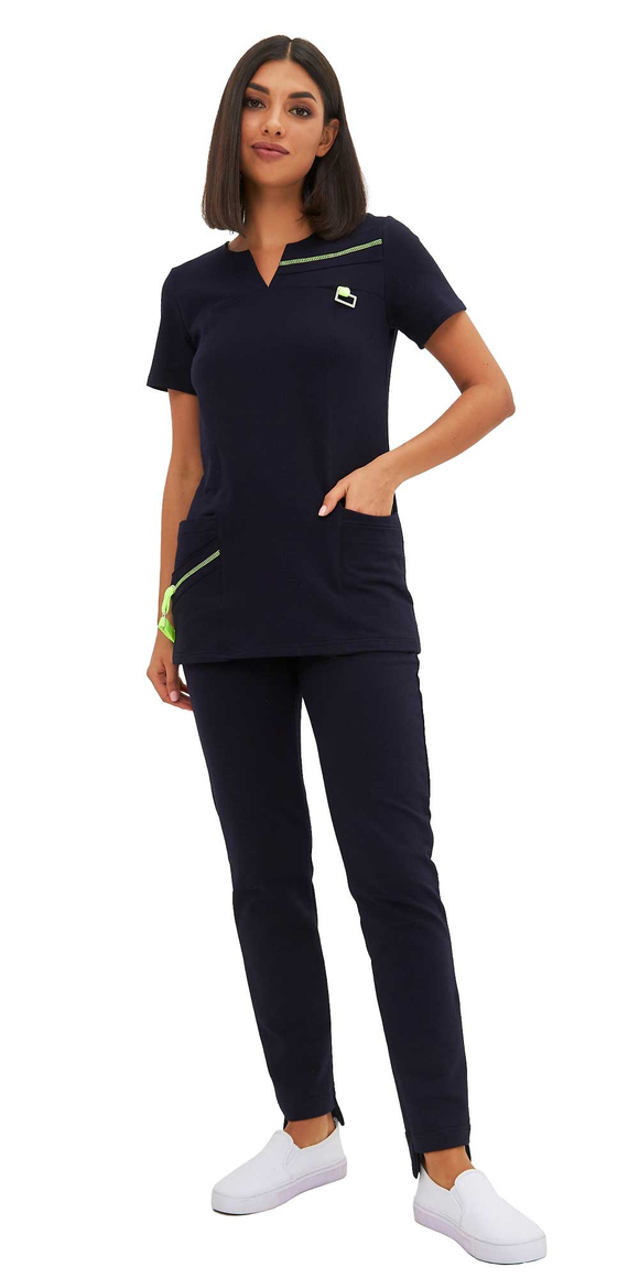 Костюм трикотажный Т-305 женский, блуза, брюки, тёмно-синий