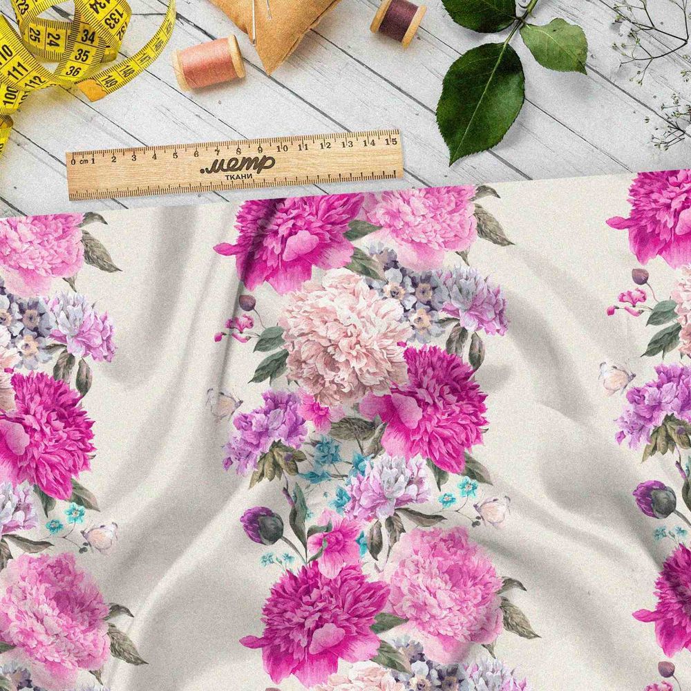 Ткань кулирная гладь полоски букетов