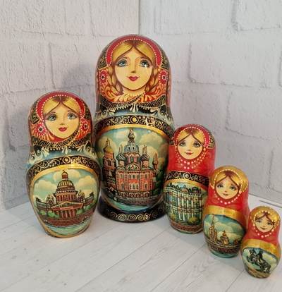 Матрешка "Виды города" 5 мест