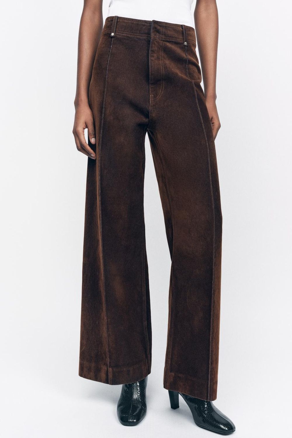 Бархатистые джинсы wide-leg с высокой посадкой — zw collection