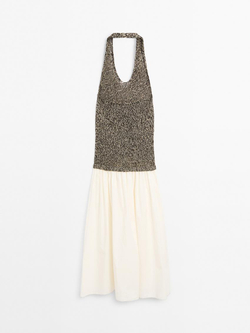 Massimo Dutti Контрастное длинное платье - Studio, ванильный
