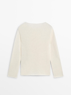 Massimo Dutti Свитер из смесового хлопка с ажурным узором, натуральный/кремовый