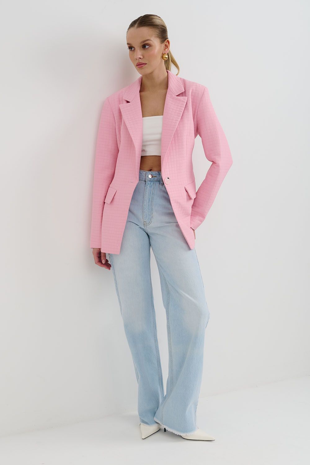 Приталенный жакет со стежкой розового цвета