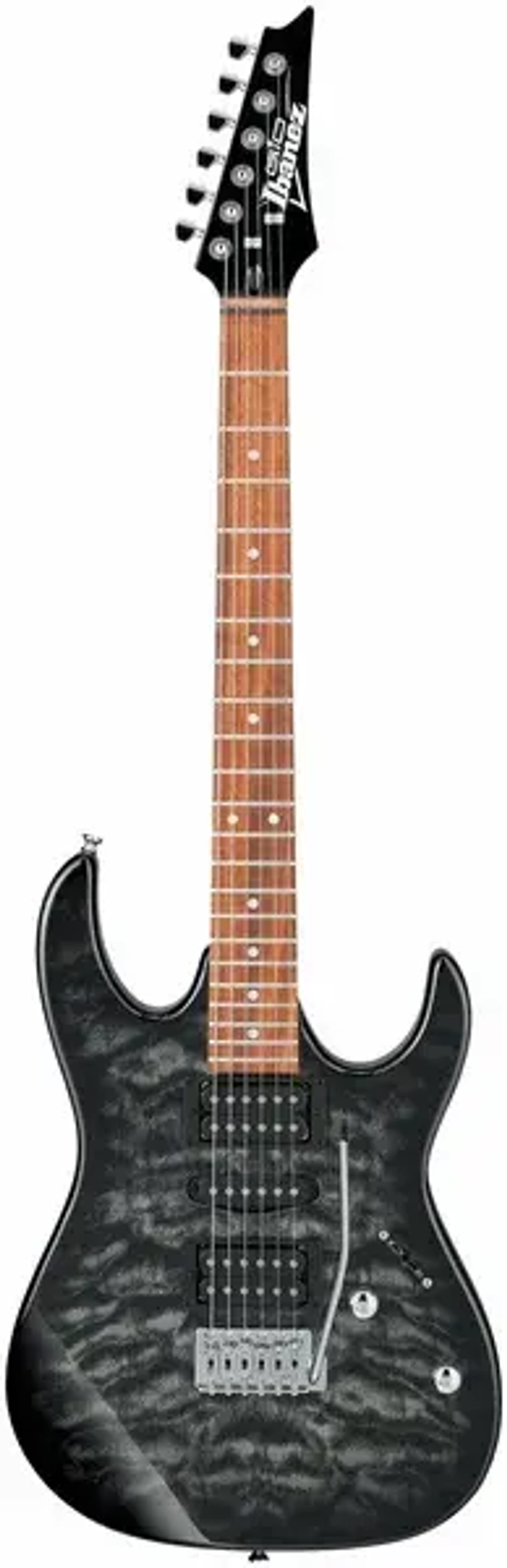 IBANEZ GRX70QA-TKS электрогитара, гриф: клён, корпус: липа, накладка грифа: амарант, топ: клён, 22 лада, цвет - серный структурированный.