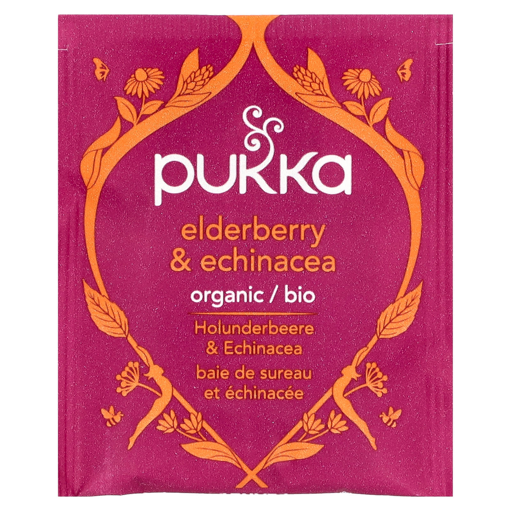 Pukka Herbs, Органический травяной чай, бузина и эхинацея, без кофеина, 20 пакетиков, 40 г (1,41 унции)