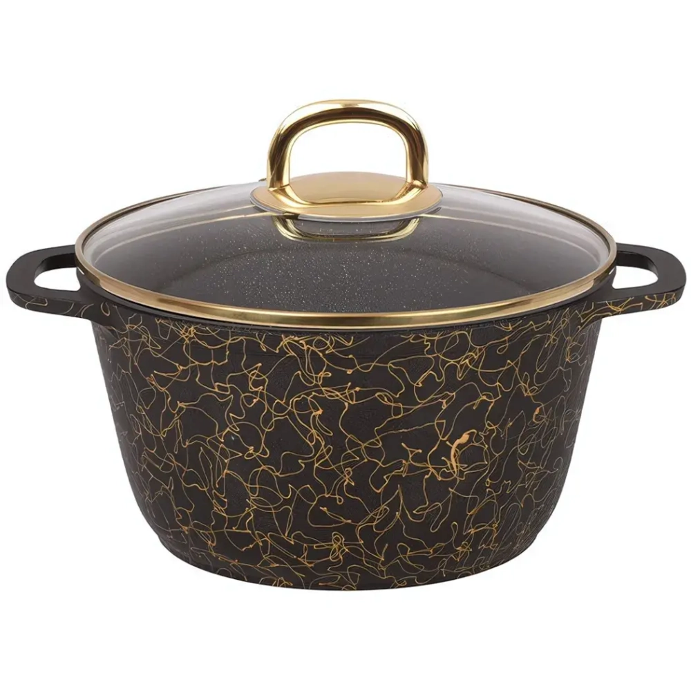 Кастрюля 4,5л «Грация» (черный/золото) со стеклянной крышкой кчз45а