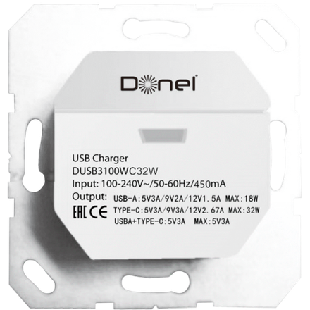 USB зарядное устройство,  3.1A. тип A:max 18W, тип С:max 32W,  белый,  серия DUSB