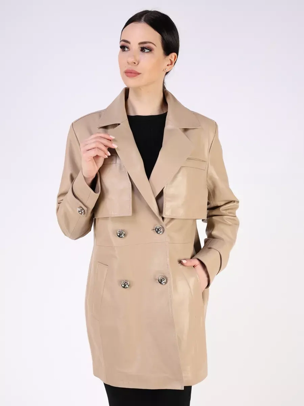 Кожаная куртка осень Турция тренч короткий