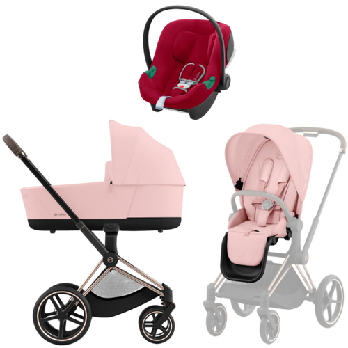 Коляска 3 в 1 Cybex Priam IV Rosegold complete и автокресло Aton B2 i-Size Dynamic Red Peach Pink