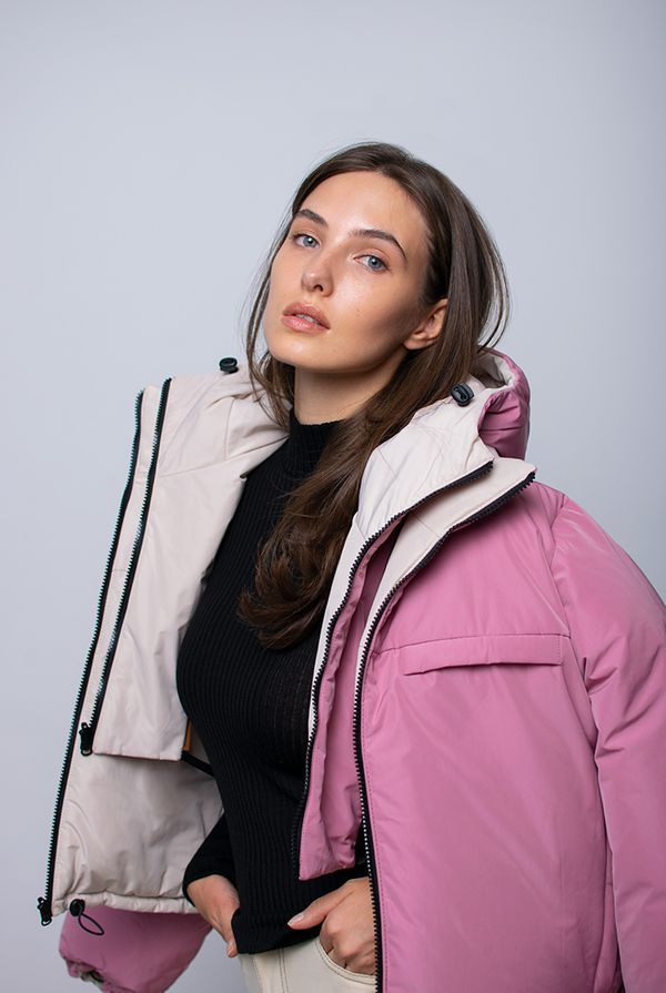 Капюшон-манишка двухсторонняя AH002 бежевый-пурпурно-розовый - фото 4