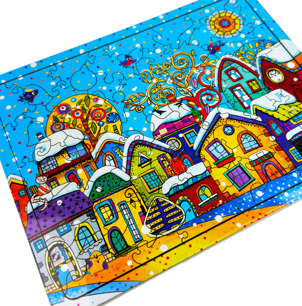 Фигурный деревянный пазл "Сказочный город", 85 деталей