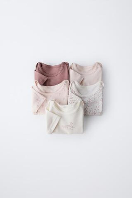 ZARA НАБОР ИЗ ПЯТИ БОДИ С ЛЕБЕДЯМИ, РОЗОВЫЙ