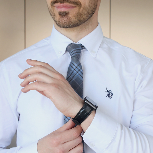 Ремешок для Apple Watch 44/45/46 mm из кожи аллигатора, черного цвета