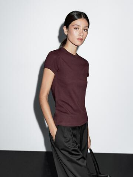 Massimo Dutti Футболка с коротким рукавом из 100% хлопка, бордо
