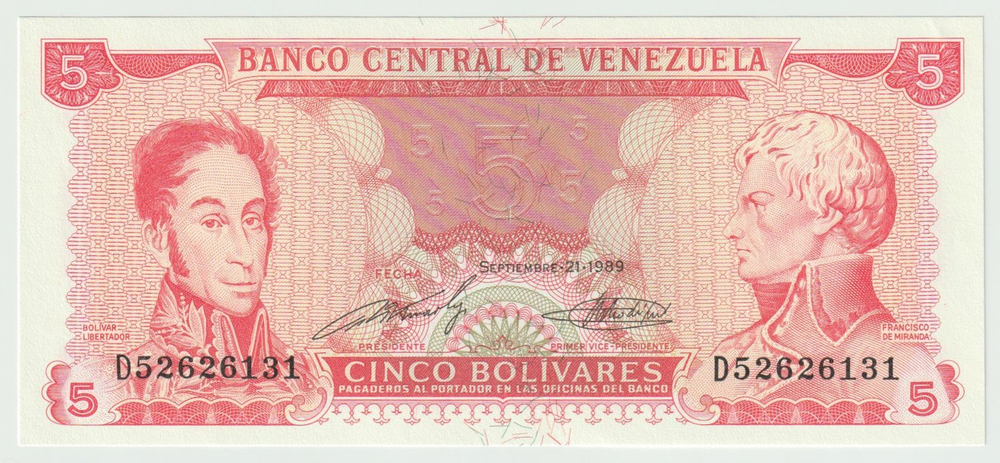 Venezuela, 5 Bolívares, 1989, UNC