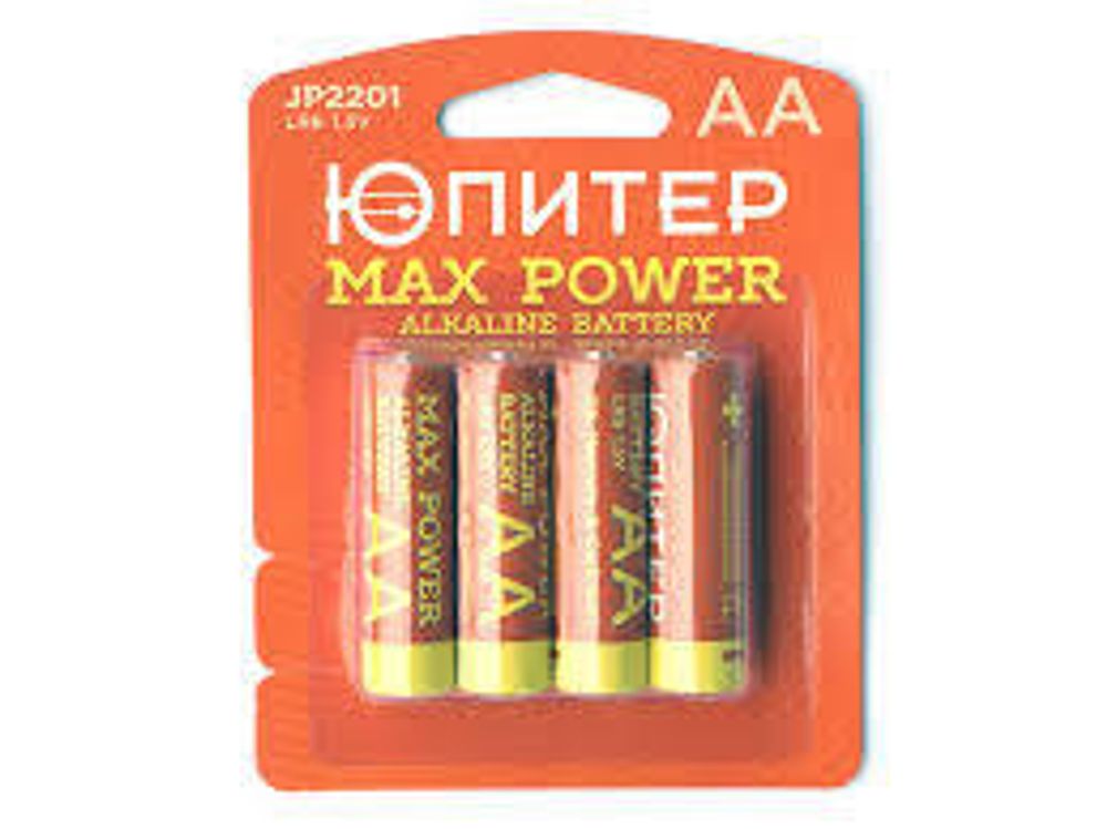 Батарейка AA LR6 1,5V alkaline 4шт. ЮПИТЕР MAX POWER, арт.JP2201 (Китай)