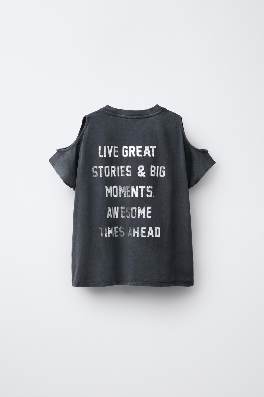 ZARA ФУТБОЛКА С БЛЕСТЯЩИМ ПРИНТОМ, АНТРАЦИТОВО-СЕРЫЙ