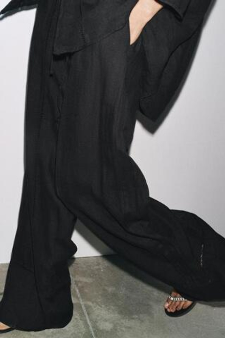 ZARA БРЮКИ ПАЛАЦЦО ИЗ 100% ЛЬНА — ZW COLLECTION, ЧЕРНЫЙ