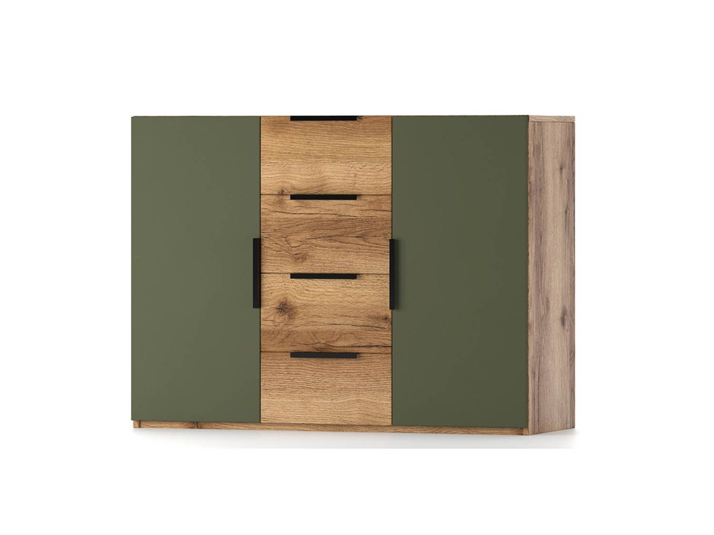 Харди комод широкий Дуб Делано Темный / Грин софт
