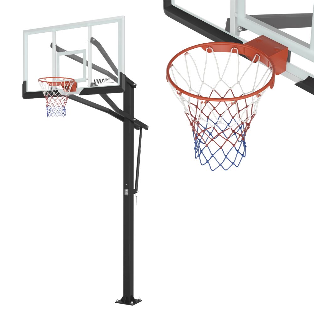 Баскетбольная стойка стационарная UNIX Line B-Stand-TG PRO 72&quot;x42&quot; R45 H230-305 см
