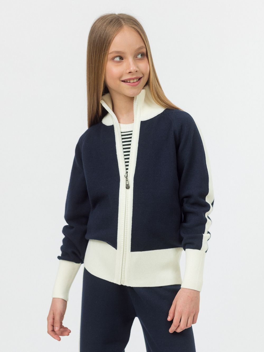 Кардиган на молнии для девочки в школу AT1069 синий