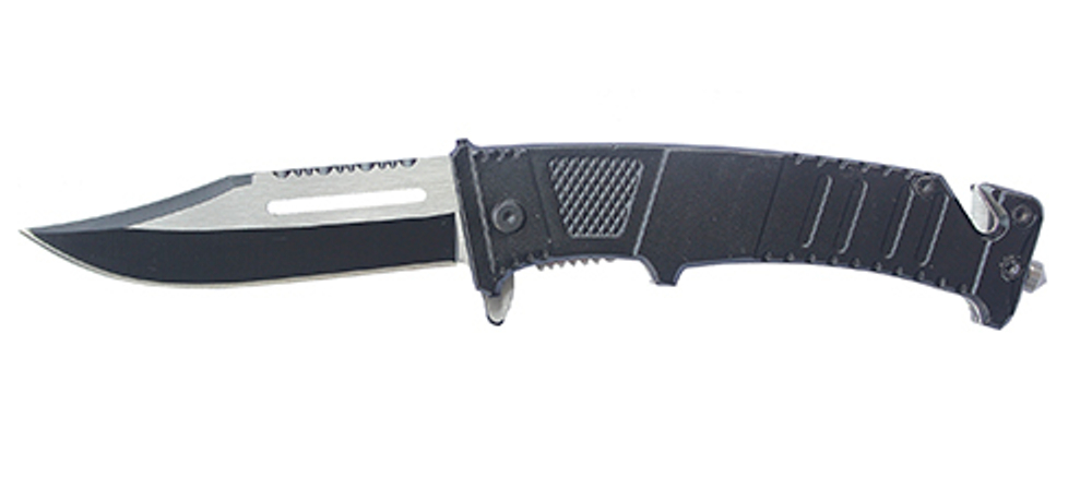 Мужской недорогой брутальный стальной чёрный складной нож с клинком 75 мм и чёрной рукояткой в коробке Stinger FK-611B