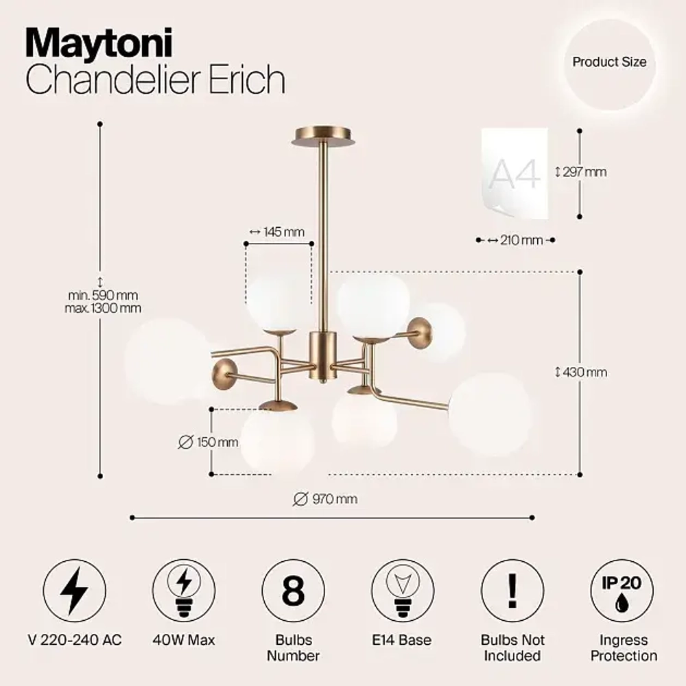 Подвесная люстра Maytoni Erich MOD221-PL-08-G