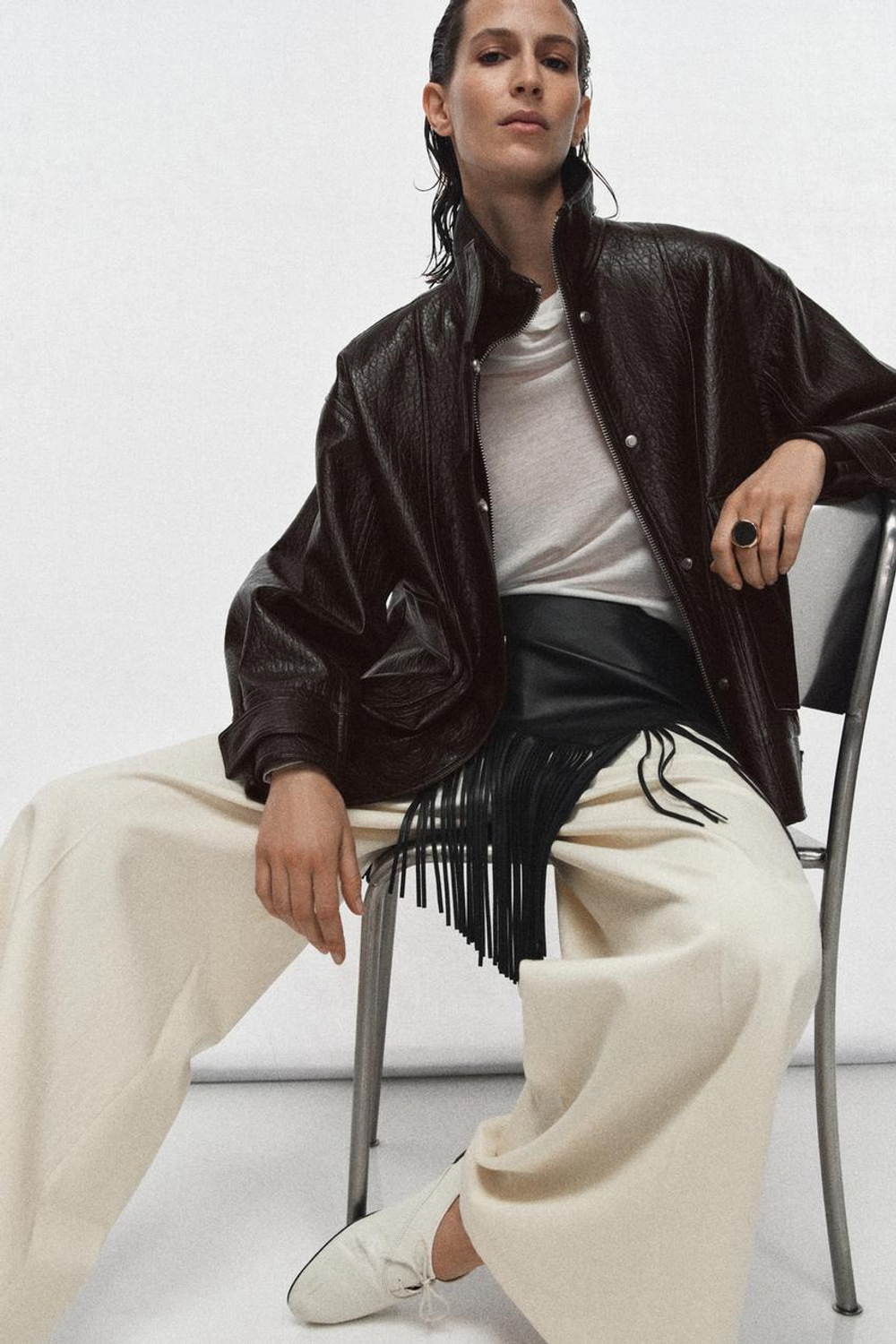 ZARA КУРТКА ИЗ ИСКУССТВЕННОЙ КОЖИ — ZW COLLECTION, КОРИЧНЕВЫЙ