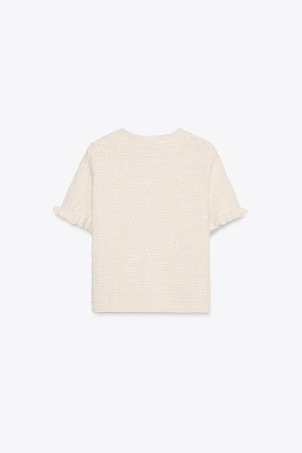 ZARA ТРИКОТАЖНЫЙ КАРДИГАН С ВОЛАНАМИ, ЭКРЮ