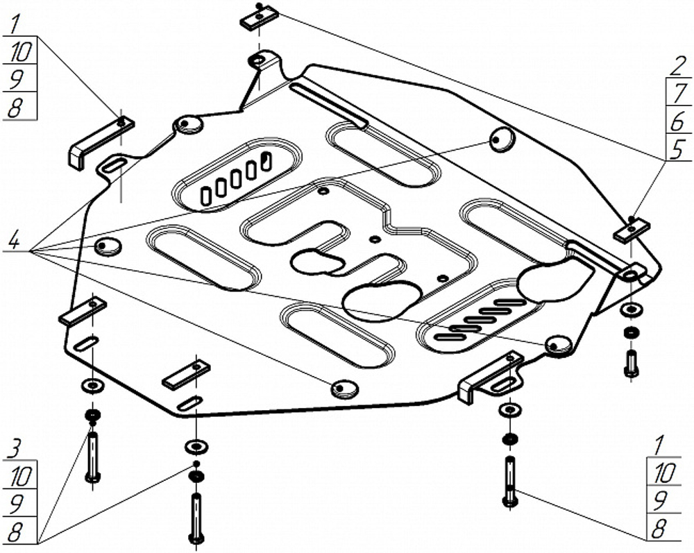 Защита картера двигателя, КПП. 2 мм, Сталь. для Honda CR-V III 2009-2012, Motodor.70809