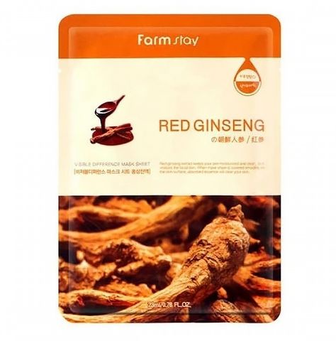 FARMSTAY МАСКА ТКАНЕВАЯ ДЛЯ ЛИЦА С ЭКСТРАКТОМ КРАСНОГО ЖЕНЬШЕНЯ VISIBLE DIFFERENCE MASK SHEET RED GINSENG, 23 G