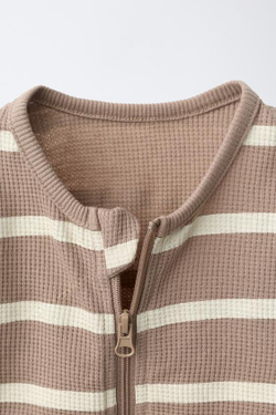 ZARA КОРОТКИЙ КОМБИНЕЗОН ИЗ РИФЛЕНОГО ТРИКОТАЖА, КОРИЧНЕВЫЙ