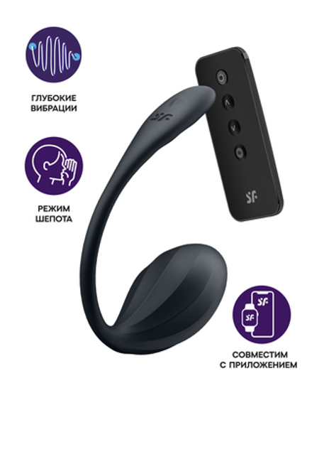 Виброяйцо Satisfyer Ribbed Petal Connect App с пультом ДУ, черное