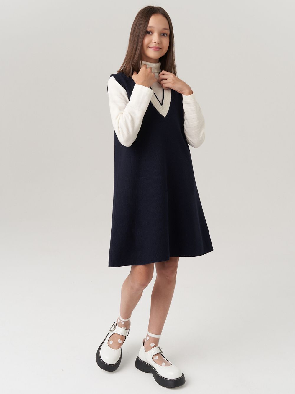Сарафан школьный для девочки AT974 синий