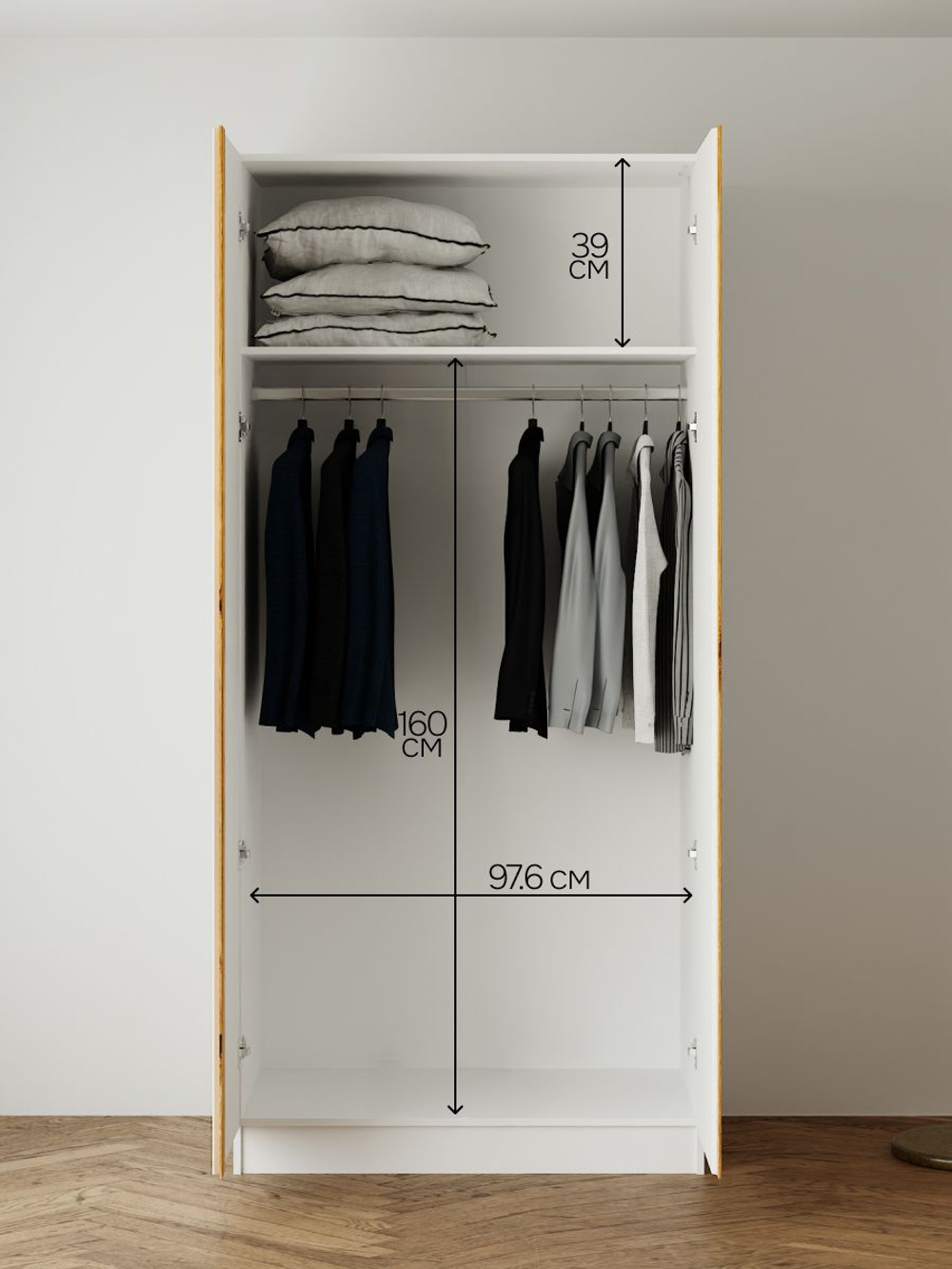 Шкаф для одежды 100х58х215, Miraj, распашной, с дубовыми ручками, белый, Dipriz