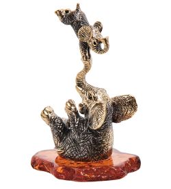 Народные промыслы AM-3261 Фигурка «Слоны Акробаты» (латунь, янтарь)