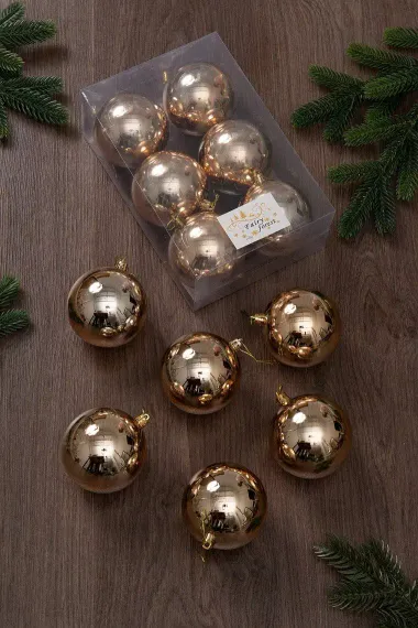 Набор пластиковых шаров Анет 80 мм., жемчужный глянцевый, 6 шт., ЕлкиТорг (150332)