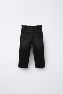 ZARA ДЖИНСЫ PAPERBAG С КАРМАНАМИ-СЕРДЕЧКАМИ, ЧЕРНЫЙ