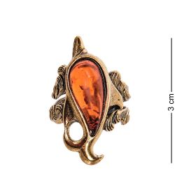 AM-2433 Кольцо «Дельфин волна» (латунь, янтарь)