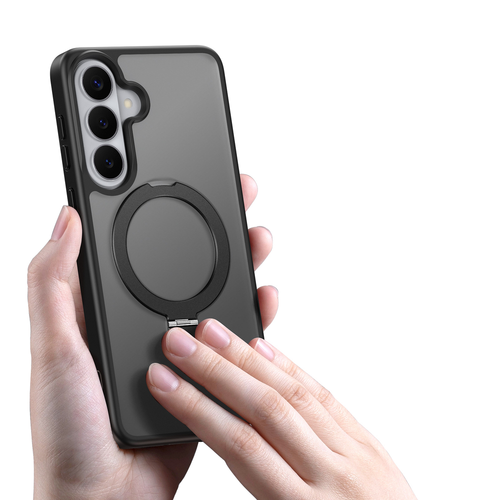 Матовый черный чехол с MagSafe для Samsung Galaxy S26+ Плюс, серия Yind Series Case от Dux Ducis (версия с магнитной откидной подставкой)