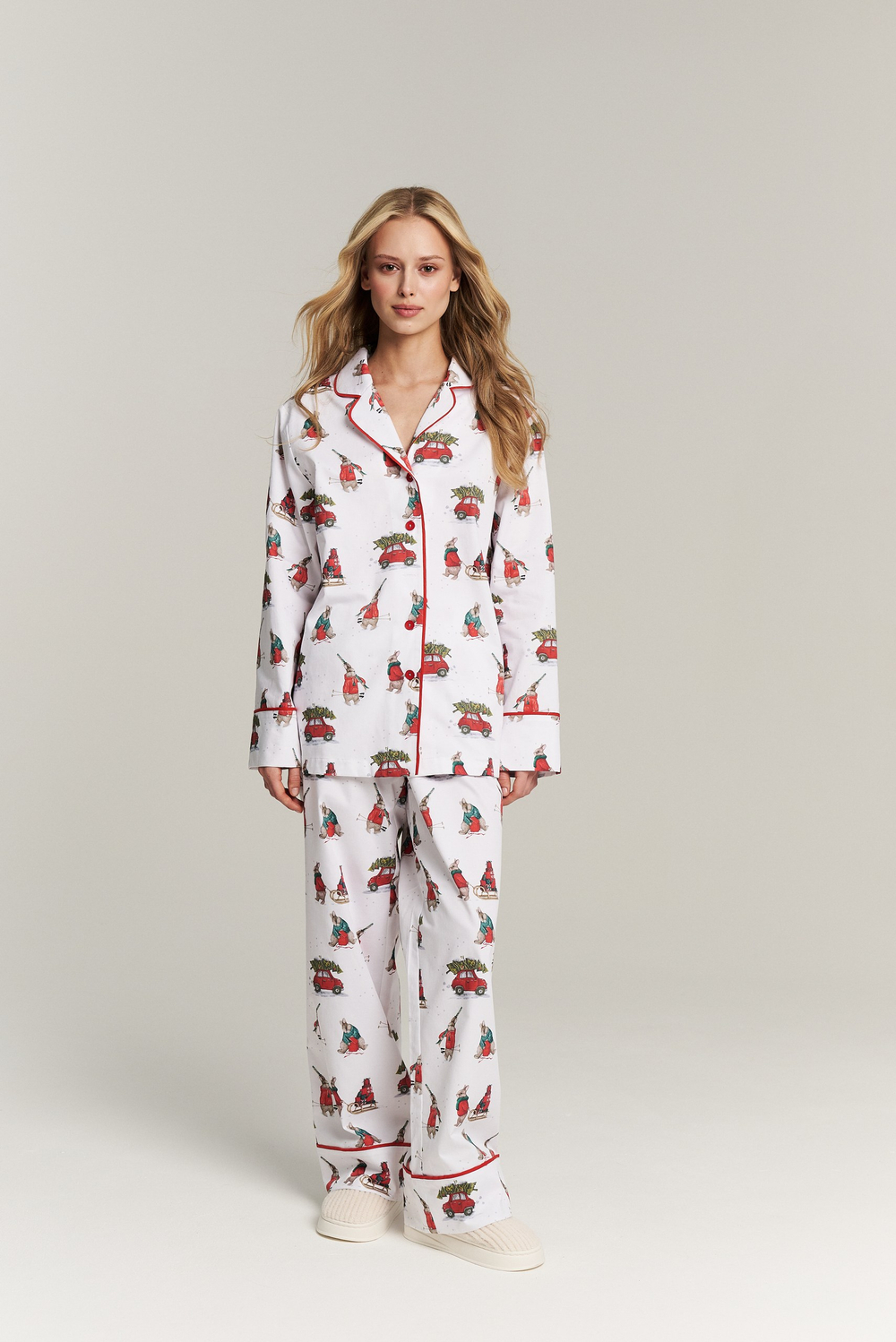 Рубашка с кантом из сатина - новогодние зайки