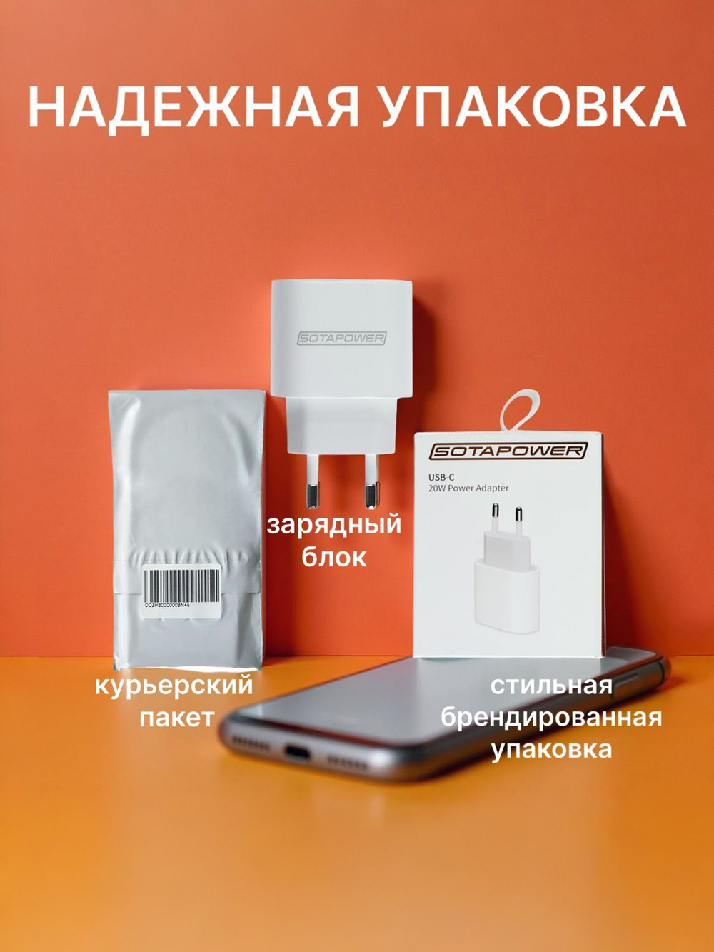 Зарядное устройство / Зaрядка / Блок питания Type C / Быстрая зарядка 20W ; PD-20; белый